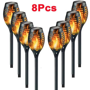 1/2/4/6/8/10/12Pcs Solar Flame Torch Light Flickering Light Waterproof Garden Decoration Outdoor Lawn Path Yard Patio Floor Lamp