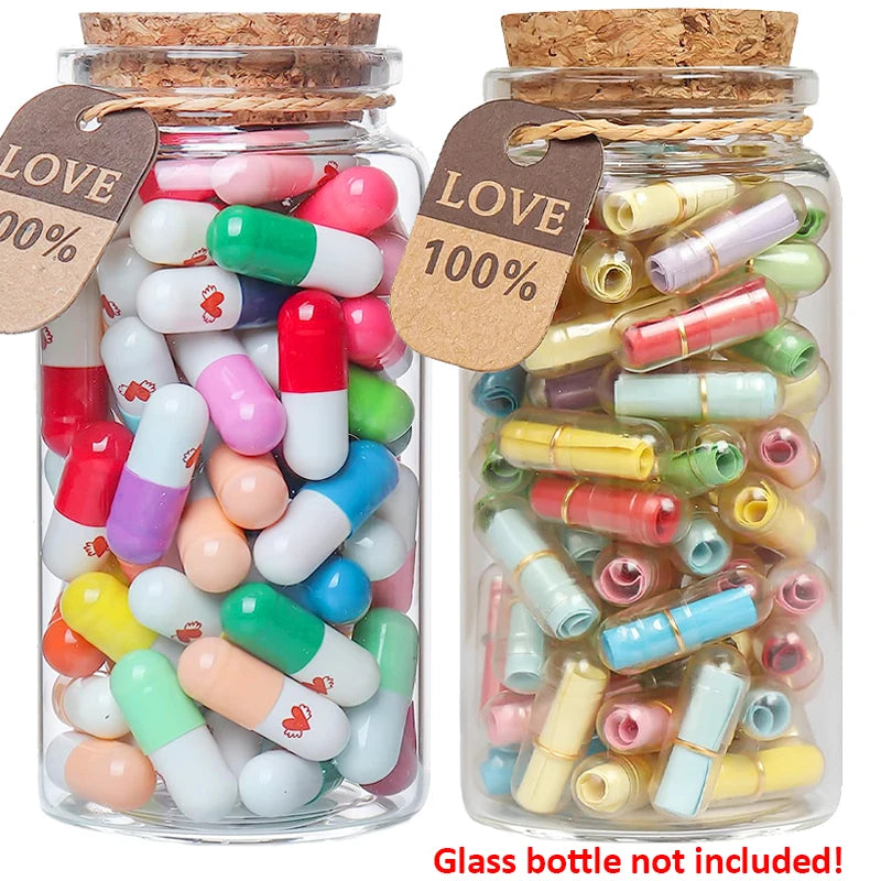 100-500pcs Message Capsule In Bottle Transparent Letter Love Pill Emoticon Smile Pills With Roll Paper Wedding Valentine's Gift