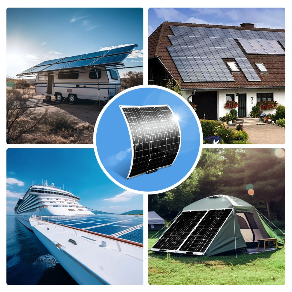 18V 100W Flexible Solar Panels 300W Waterproof Monocrystalline Solar Panel Camping RV Home Charge 12V