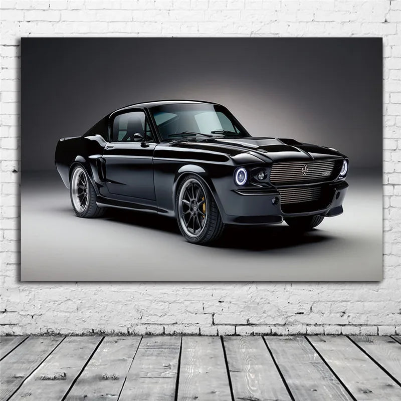 1967 Classic Muscle Charge Cars Mustang Front View Fabric Poster Living Room Home Wall Decorative Canvas Art Print Unframed