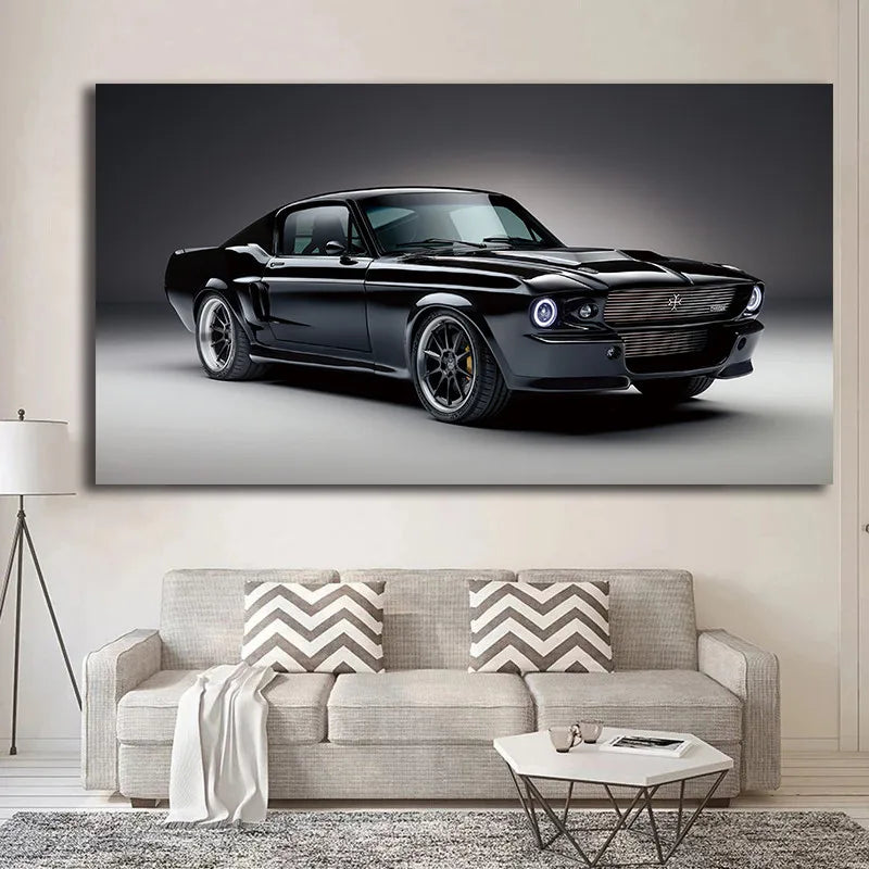 1967 Classic Muscle Charge Cars Mustang Front View Fabric Poster Living Room Home Wall Decorative Canvas Art Print Unframed