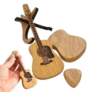 Wooden Acoustic Guitar Pick Box with Stand Smooth Edge Burr-Free Portable Handcrafted Guitar Picks Storage Container