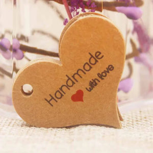 200pcs New design kraft/white Handmade tag,paper vintage red heart Handmade gift tag  products swing Handmade with love hang tag