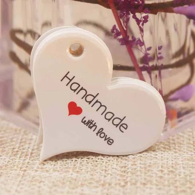 200pcs New design kraft/white Handmade tag,paper vintage red heart Handmade gift tag  products swing Handmade with love hang tag