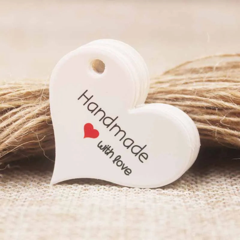 200pcs New design kraft/white Handmade tag,paper vintage red heart Handmade gift tag  products swing Handmade with love hang tag