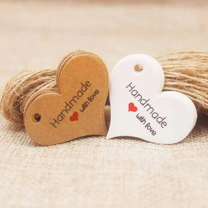 200pcs New design kraft/white Handmade tag,paper vintage red heart Handmade gift tag  products swing Handmade with love hang tag