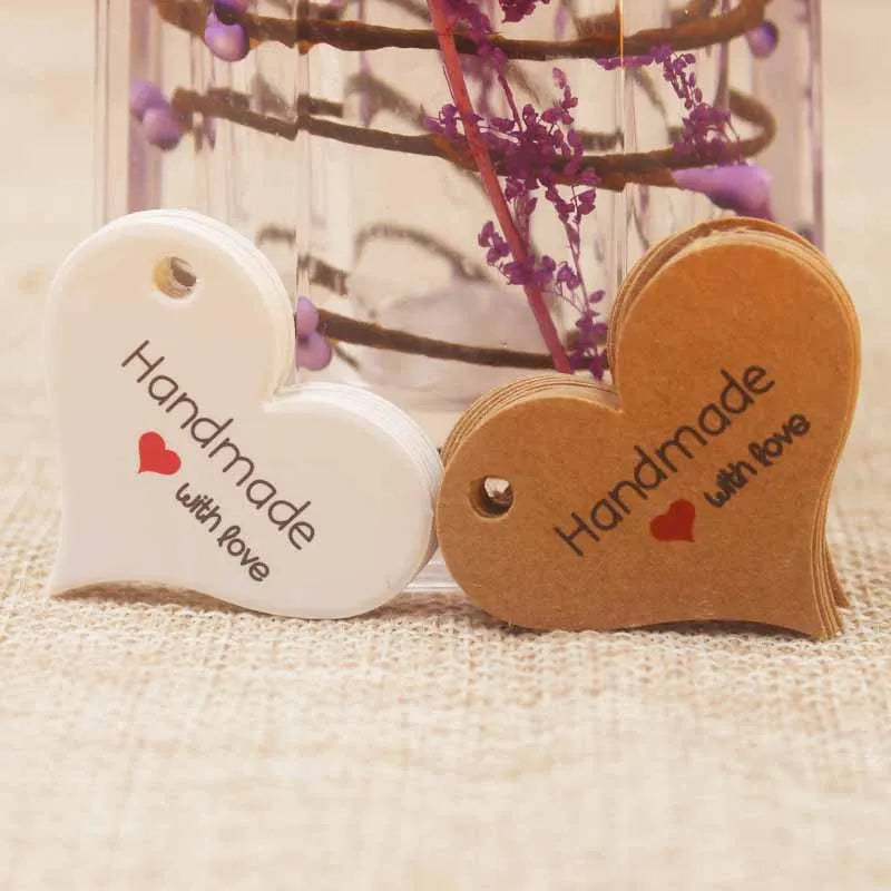 200pcs New design kraft/white Handmade tag,paper vintage red heart Handmade gift tag  products swing Handmade with love hang tag