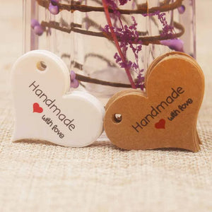 200pcs New design kraft/white Handmade tag,paper vintage red heart Handmade gift tag  products swing Handmade with love hang tag