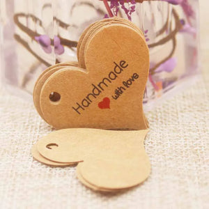 200pcs New design kraft/white Handmade tag,paper vintage red heart Handmade gift tag  products swing Handmade with love hang tag