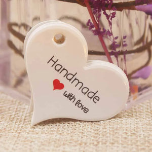 200pcs New design kraft/white Handmade tag,paper vintage red heart Handmade gift tag  products swing Handmade with love hang tag
