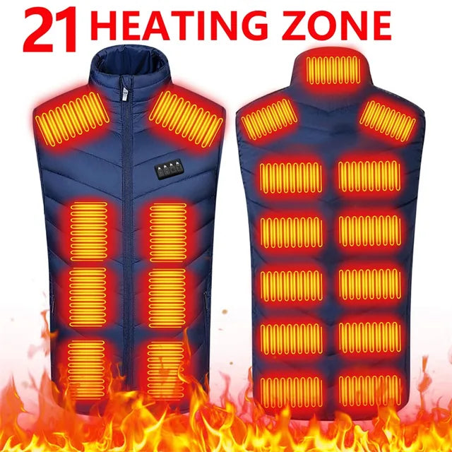 21 HEATING ZONES Heated Vest Men Women Heated Jacket Winter Warm USB Self Heating Thermal Vest Heating Down Jacket