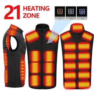 21 HEATING ZONES Heated Vest Men Women Heated Jacket Winter Warm USB Self Heating Thermal Vest Heating Down Jacket