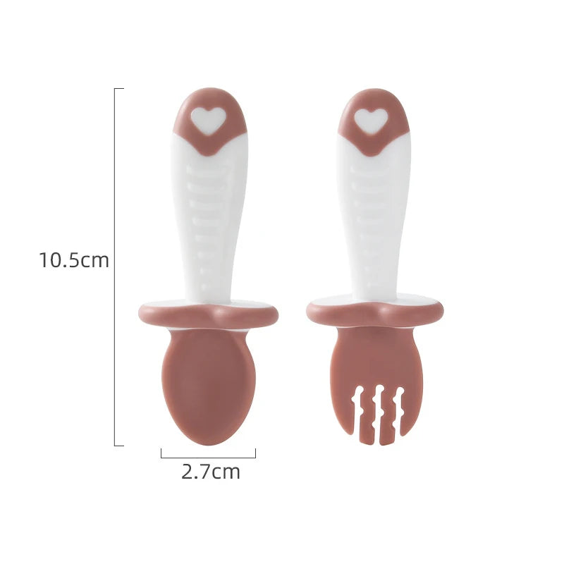 2Pcs/Set Baby Spoon Fork Silicone Children's Cutlery Set Feeding Baby Baby Tableware Baby Learn Spoon Set Short Easy Spoon