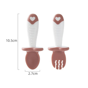 2Pcs/Set Baby Spoon Fork Silicone Children's Cutlery Set Feeding Baby Baby Tableware Baby Learn Spoon Set Short Easy Spoon