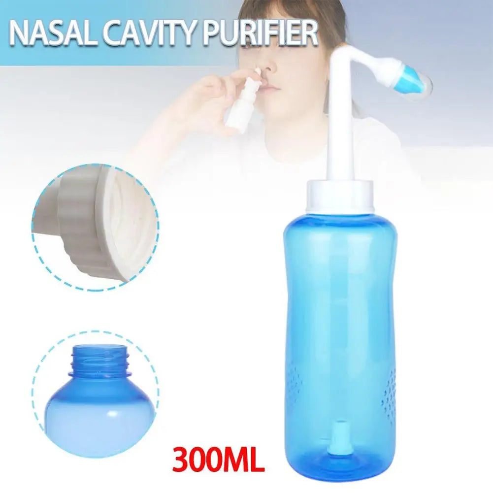 300mL Nose Nasal Wash System Pot Sinus Allergies Relief Rinse Neti Children Adults Plastic Blue Bottle Equipment Practical New