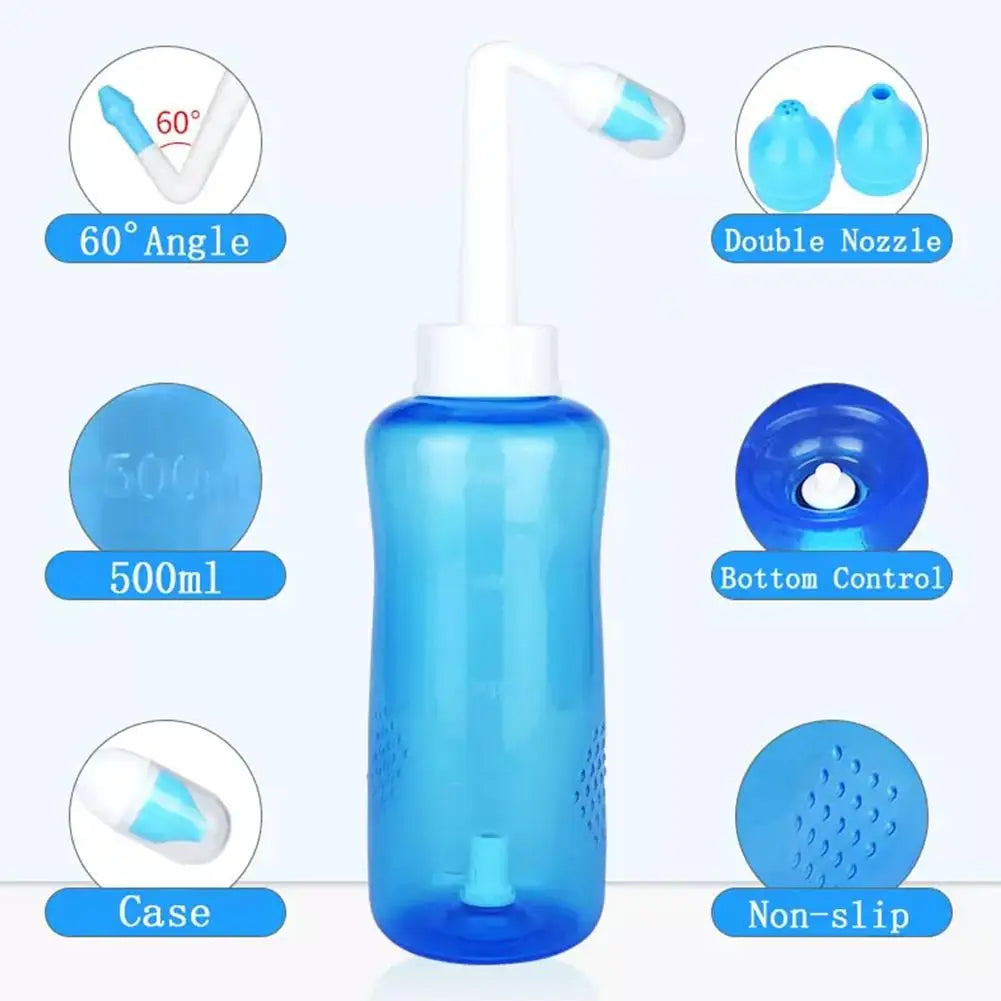 300mL Nose Nasal Wash System Pot Sinus Allergies Relief Rinse Neti Children Adults Plastic Blue Bottle Equipment Practical New