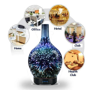 3D Fireworks Air Humidifier Glass Aromatic Machines Ultrasonic Essential Oil Aroma Diffuser 4 Timing 7 LED Lights 100ml for Home