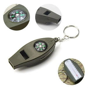 4 in 1 Multi-Functional Emergency Survival Whistle with Compass Thermometer and Magnifier - Ideal for Hiking Camping and Fishing