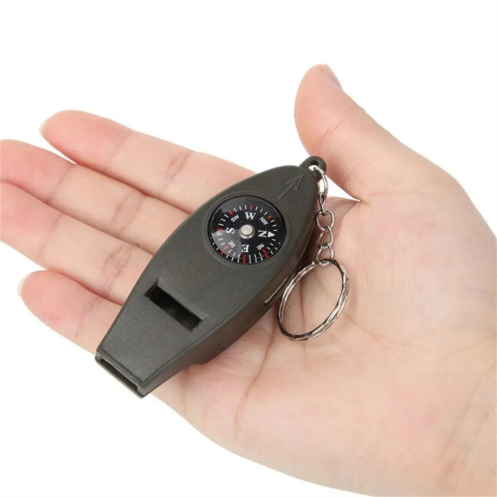 4 in 1 Multi-Functional Emergency Survival Whistle with Compass Thermometer and Magnifier - Ideal for Hiking Camping and Fishing