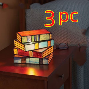 Stacked Books Lamp Nightstand Desk Lamps Resin Handicraft Stacked Books Light Stained Glass Table Desk Reading Light Decorative