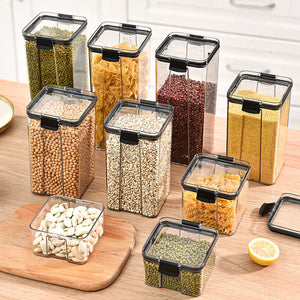 5Pcs Sealed Jars Kitchen Grain Storage Organizer Large Tank Plastic Moisture-proof Storage Box Household Seasoning Jars Set