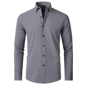 6xl New autumn and winter  elastic force non-iron men's long-sleeved business casual shirt solid color mercerized vertical shirt