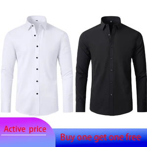 6xl New autumn and winter  elastic force non-iron men's long-sleeved business casual shirt solid color mercerized vertical shirt