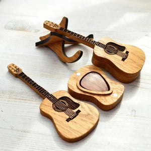 Wooden Acoustic Guitar Pick Box with Stand Smooth Edge Burr-Free Portable Handcrafted Guitar Picks Storage Container