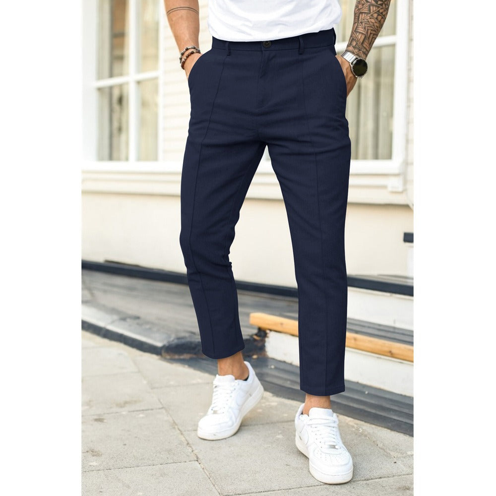 Men's double line solid color casual trousers