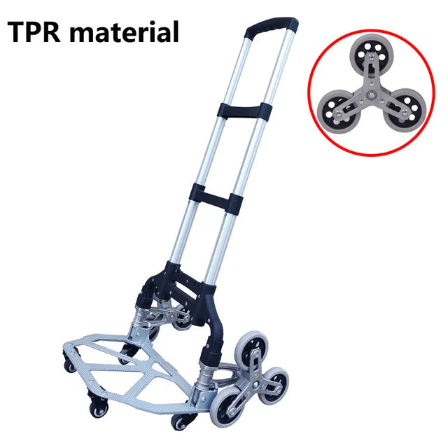 80KG Aluminum Alloy Three Wheels Set Climbing Stairs With Auxiliary Wheel Trolley Shopping Cart With Storage Bag, Fixed Rope