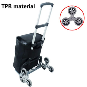 80KG Aluminum Alloy Three Wheels Set Climbing Stairs With Auxiliary Wheel Trolley Shopping Cart With Storage Bag, Fixed Rope