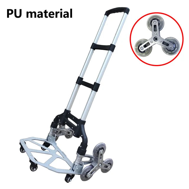 80KG Aluminum Alloy Three Wheels Set Climbing Stairs With Auxiliary Wheel Trolley Shopping Cart With Storage Bag, Fixed Rope