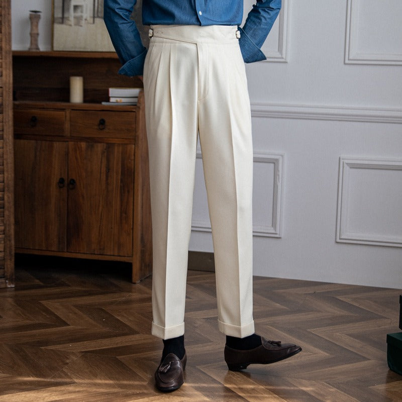 Autumn and winter new Italian Naples high waisted straight leg long pants, British men's casual versatile trousers