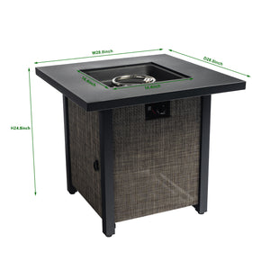 40000BTU Square Propane Fire Pit Table Steel Tabletop with Textilene Side Panel Steel Lid and Rocks