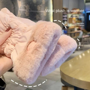 Cute Padded Gloves Little Bear Gloves Women Winter Fleece Thickened Warm Cycling Mountaineering Skiing Plush Cotton Gloves