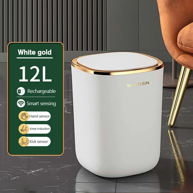 Automatic Sensor Trash Can 12L High Capacity Wastebasket Bathroom Smart Trash Can Kitchen Baskets Toilet Recycle Bin Home