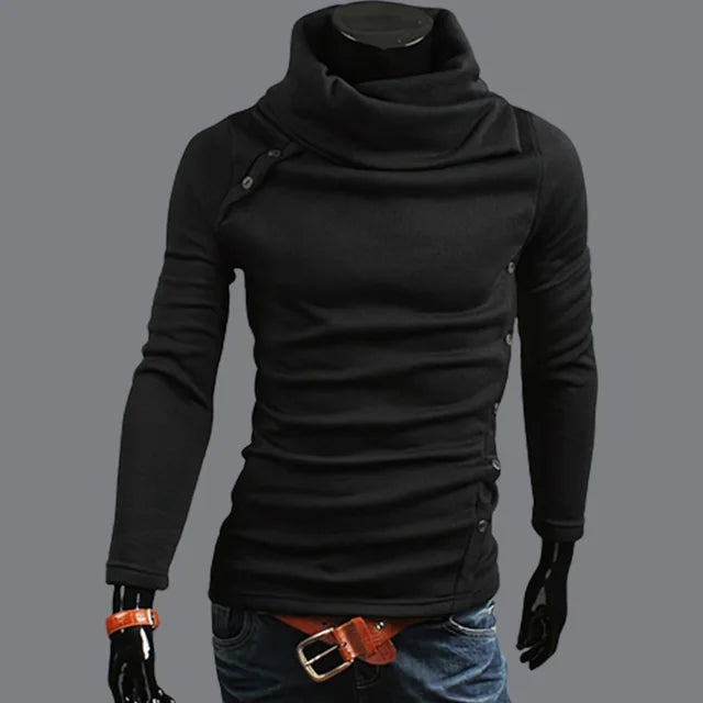 Autumn Winter Men Turtleneck Long Sleeve Sweater Korean Trend Solid Color Basic Shirt Knitted Button Design Pullover Man Clothes