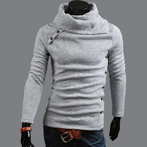 Autumn Winter Men Turtleneck Long Sleeve Sweater Korean Trend Solid Color Basic Shirt Knitted Button Design Pullover Man Clothes