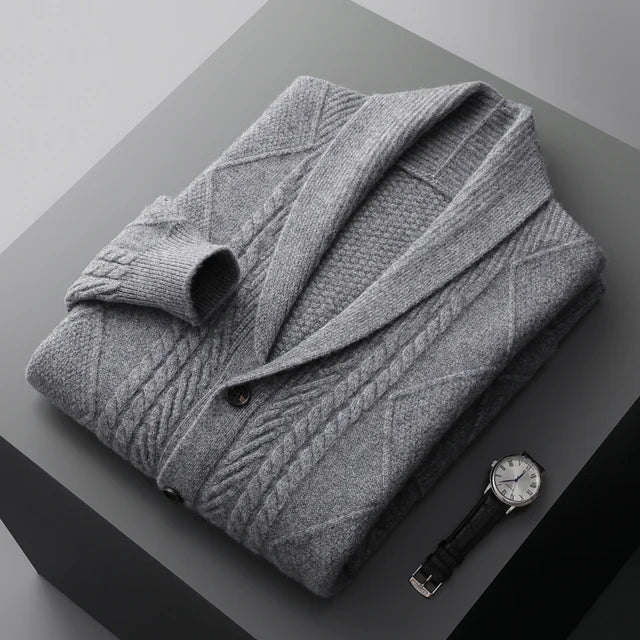 Autumn and winter new 100% pure wool cardigan men's lapel coat high-grade sweater loose business padded coat knitted youth coat