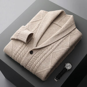 Autumn and winter new 100% pure wool cardigan men's lapel coat high-grade sweater loose business padded coat knitted youth coat