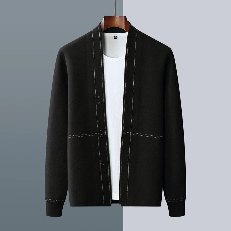 Autumn and winter new loose casual business knitted long sleeve jacket 100% wool