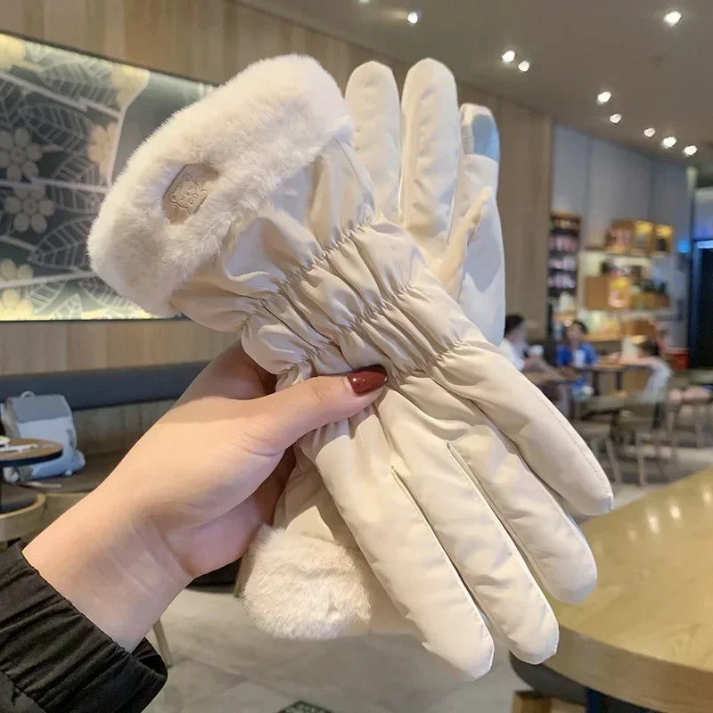 Cute Padded Gloves Little Bear Gloves Women Winter Fleece Thickened Warm Cycling Mountaineering Skiing Plush Cotton Gloves