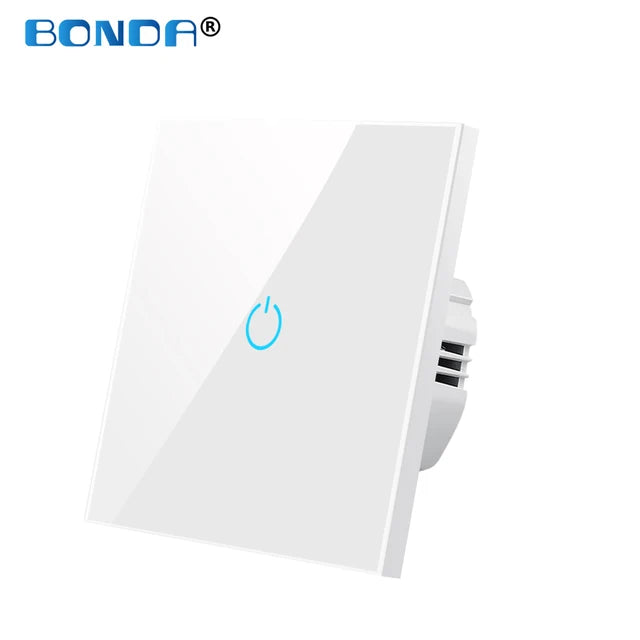 BONDA Wall Touch Switch 220V EU Standard Tempered Crystal Glass Panel Power 1/2/3 Gang 1 Way Light Sensor Switches Waterproof