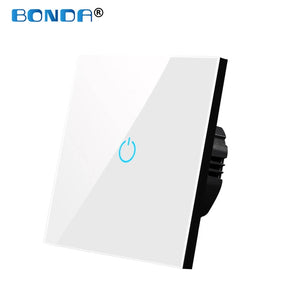 BONDA Wall Touch Switch 220V EU Standard Tempered Crystal Glass Panel Power 1/2/3 Gang 1 Way Light Sensor Switches Waterproof