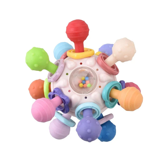 Baby Toys 0 12 Months Rotating Rattle Ball Grasping Activity Baby Development Toy Silicone Teether Baby Sensory Toys for Babies