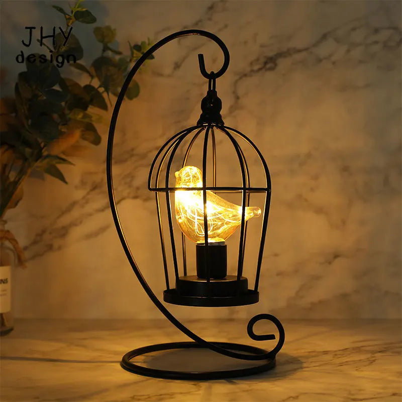 Birdcage Table Lamp Battery Operated Cordless Lamps Light with Warm White Fairy Lights Bird Bulb for Home Wedding Indoor Outdoor