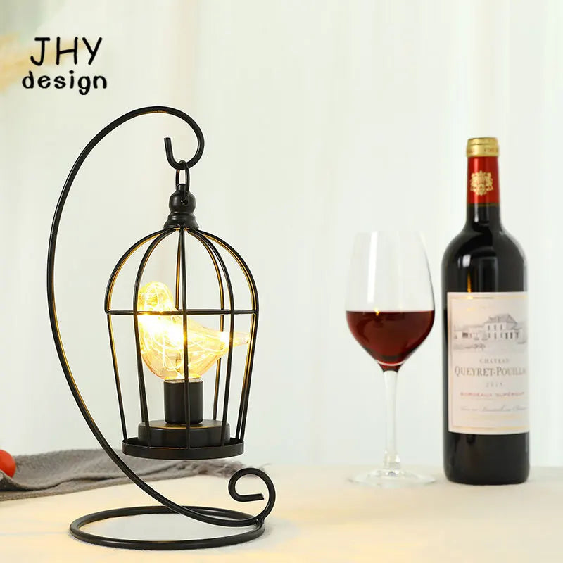 Birdcage Table Lamp Battery Operated Cordless Lamps Light with Warm White Fairy Lights Bird Bulb for Home Wedding Indoor Outdoor