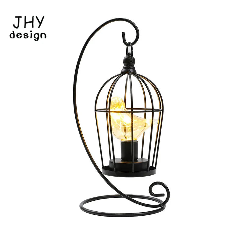 Birdcage Table Lamp Battery Operated Cordless Lamps Light with Warm White Fairy Lights Bird Bulb for Home Wedding Indoor Outdoor