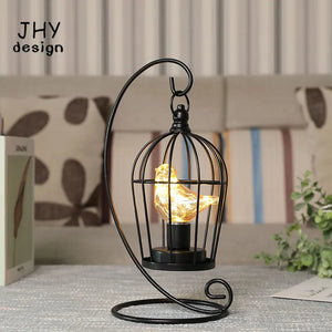 Birdcage Table Lamp Battery Operated Cordless Lamps Light with Warm White Fairy Lights Bird Bulb for Home Wedding Indoor Outdoor