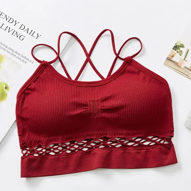 Bra for Women Sexy Sports Bra Top for Fitness Hollow Out Women Push Up Cross Straps Running Gym Femme Crop Tops Female Underwear